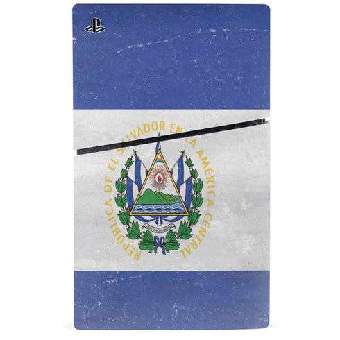 El Salvador Flag Distressed PS5 Slim Digital Edition Console Skin